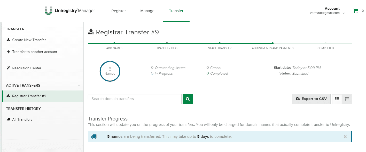 Uniregistry transfer